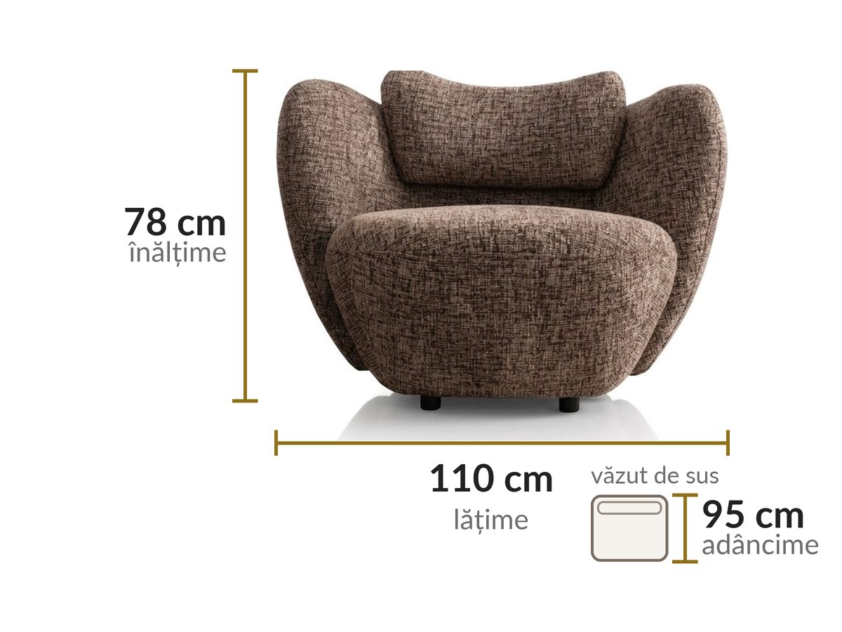 Dimensiuni: lățime 110 cm, adâncime 95 cm, înălțime 78 cm
