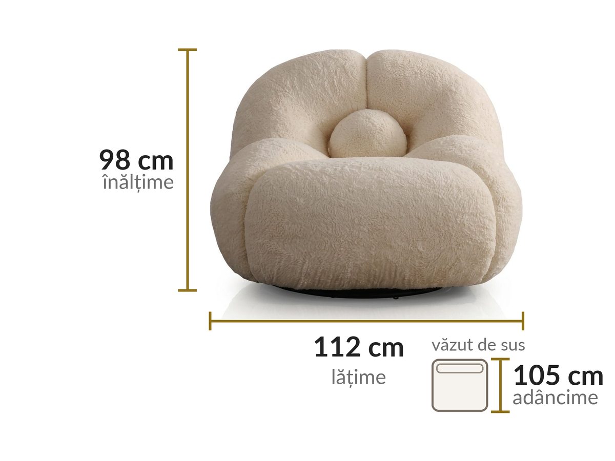 Dimensiuni: lățime 112 cm, adâncime 105 cm, înălțime 98 cm