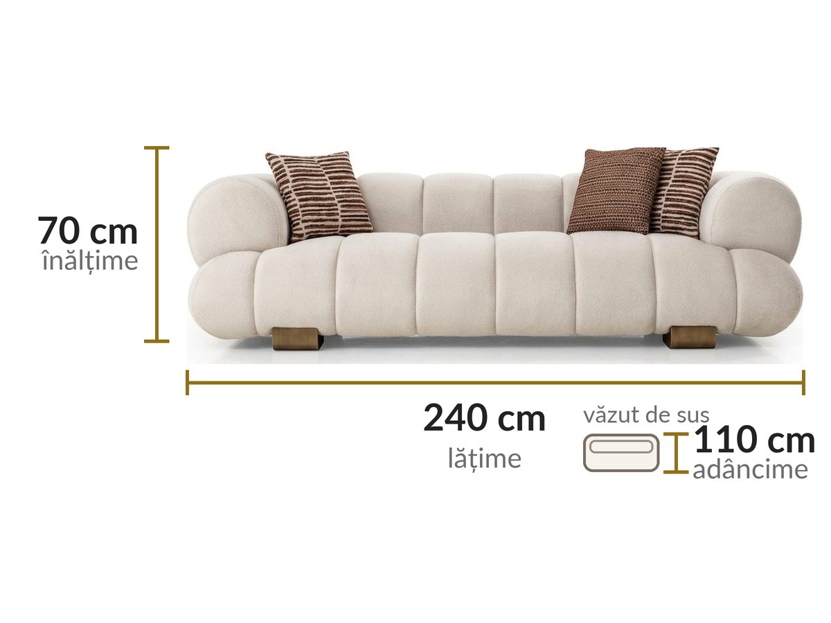 Dimensiuni: lățime 240 cm, adâncime 110 cm, înălțime 70 cm