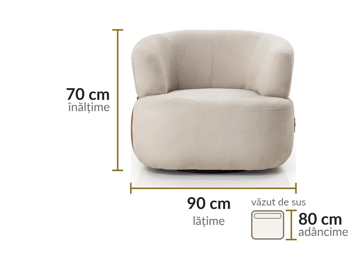 Dimensiuni: lățime 90 cm, adâncime 80 cm, înălțime 70 cm