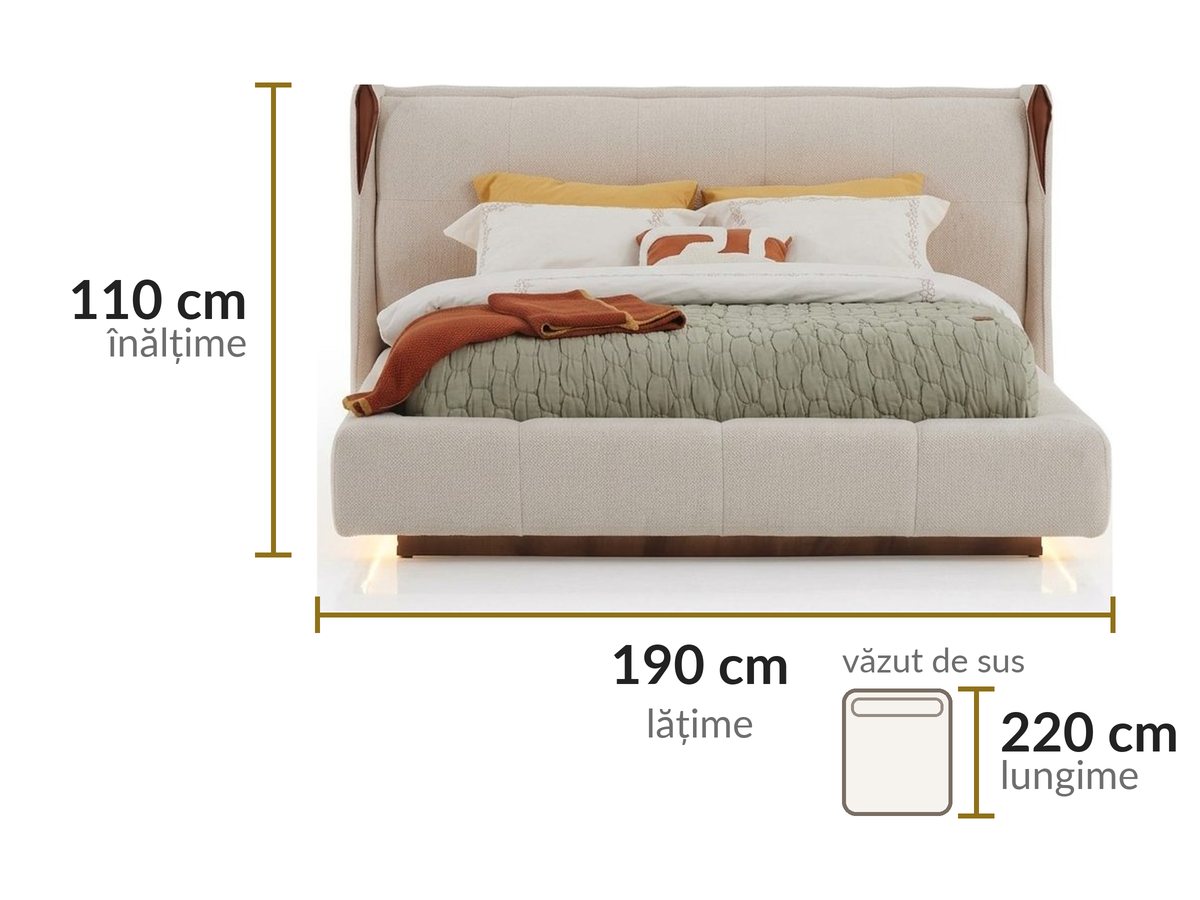 Dimensiuni: lățime 190 cm, lungime 220 cm, înălțime 110 cm