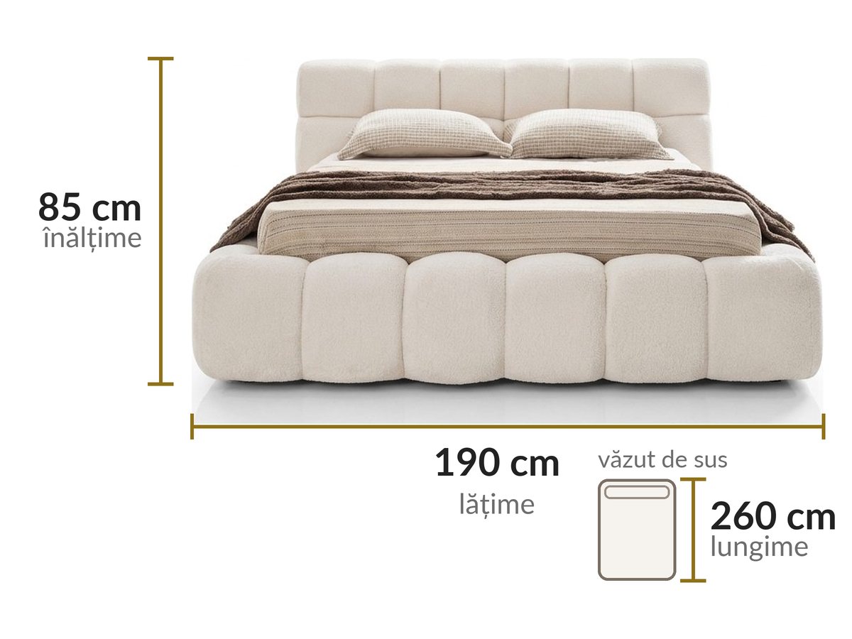 Dimensiuni: lățime 190 cm, lungime 260 cm, înălțime 85 cm