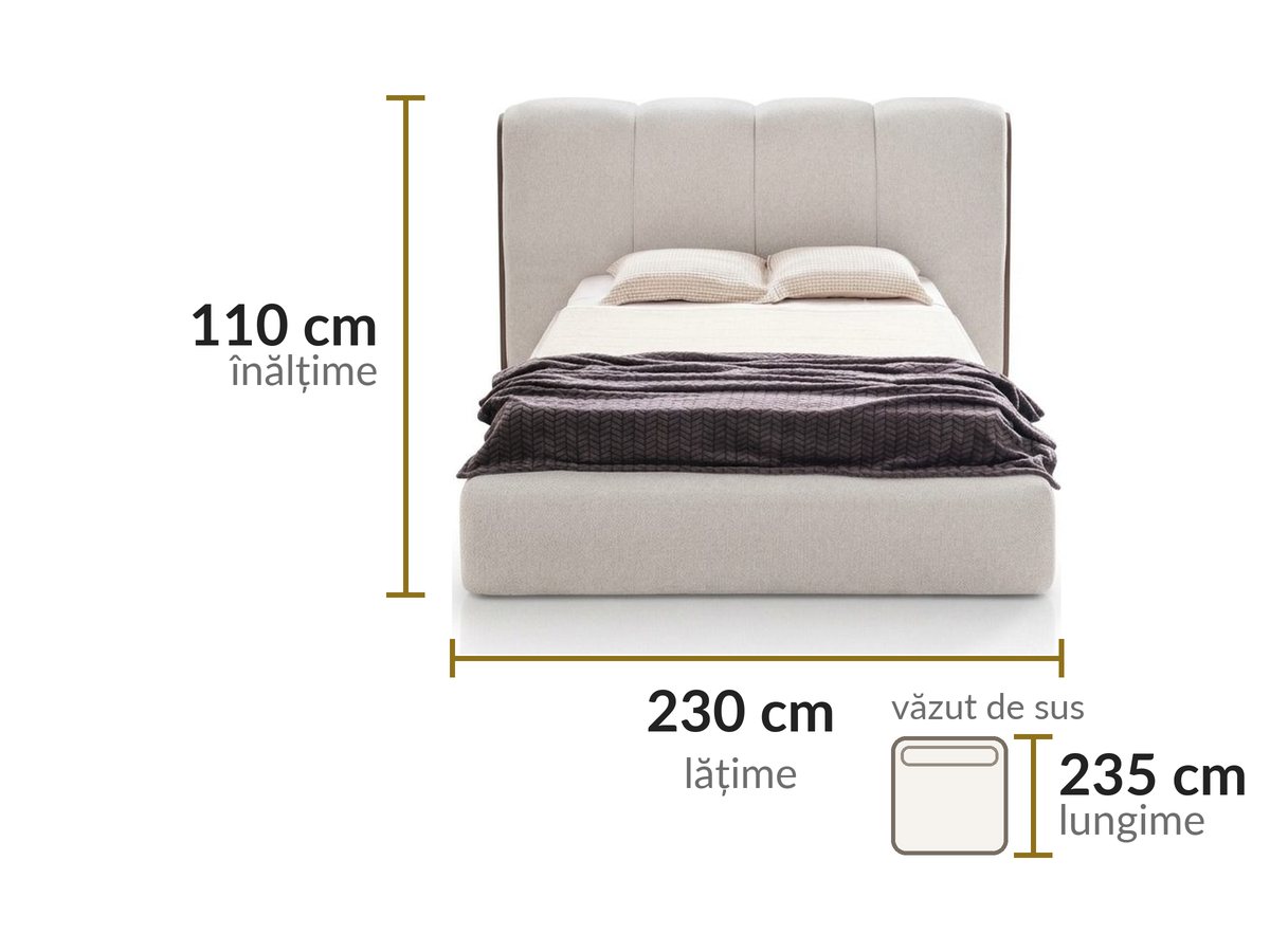 Dimensiuni: lățime 230 cm, lungime 235 cm, înălțime 110 cm
