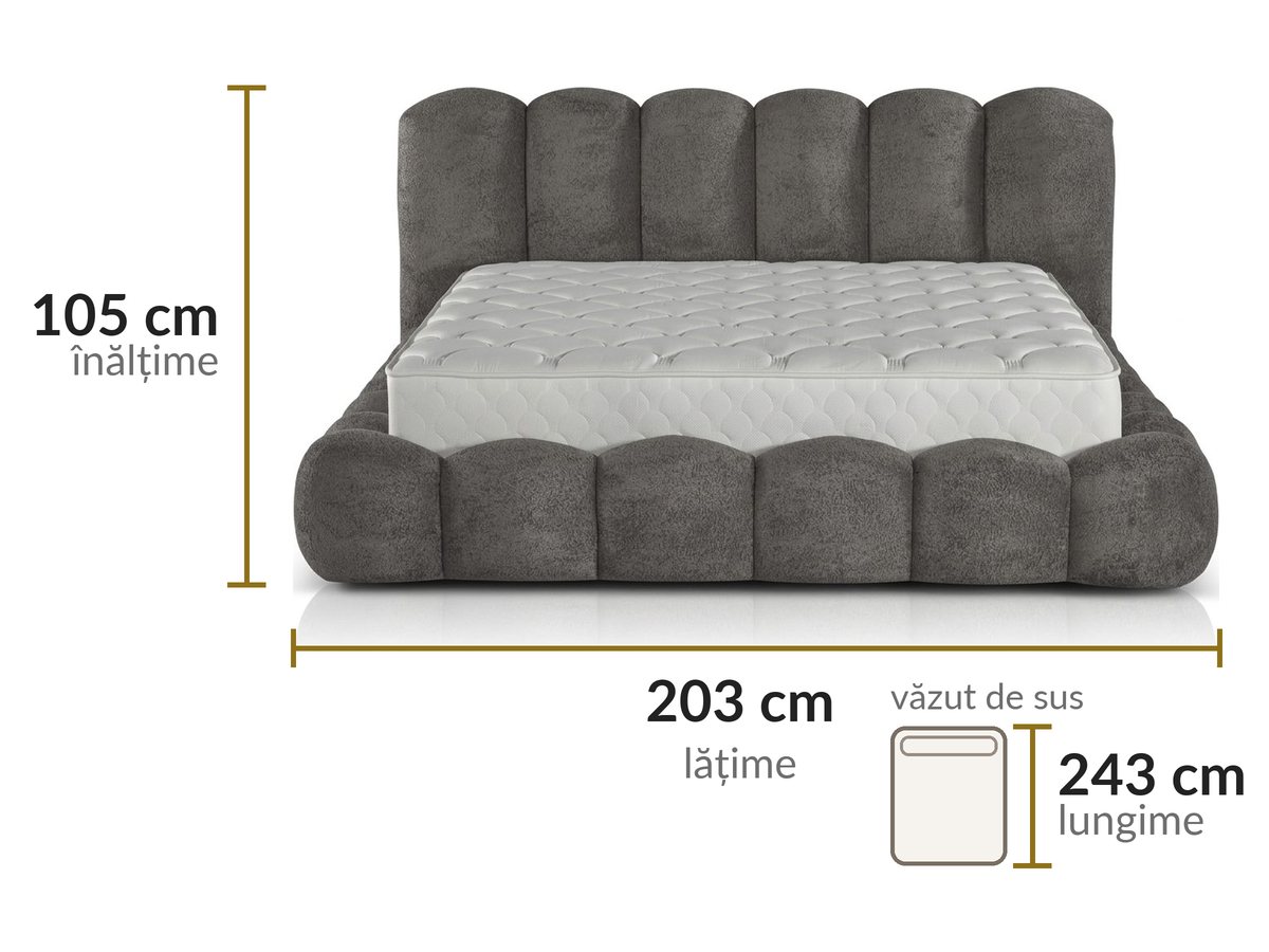 Dimensiuni: lățime 203 cm, lungime 243 cm, înălțime 105 cm