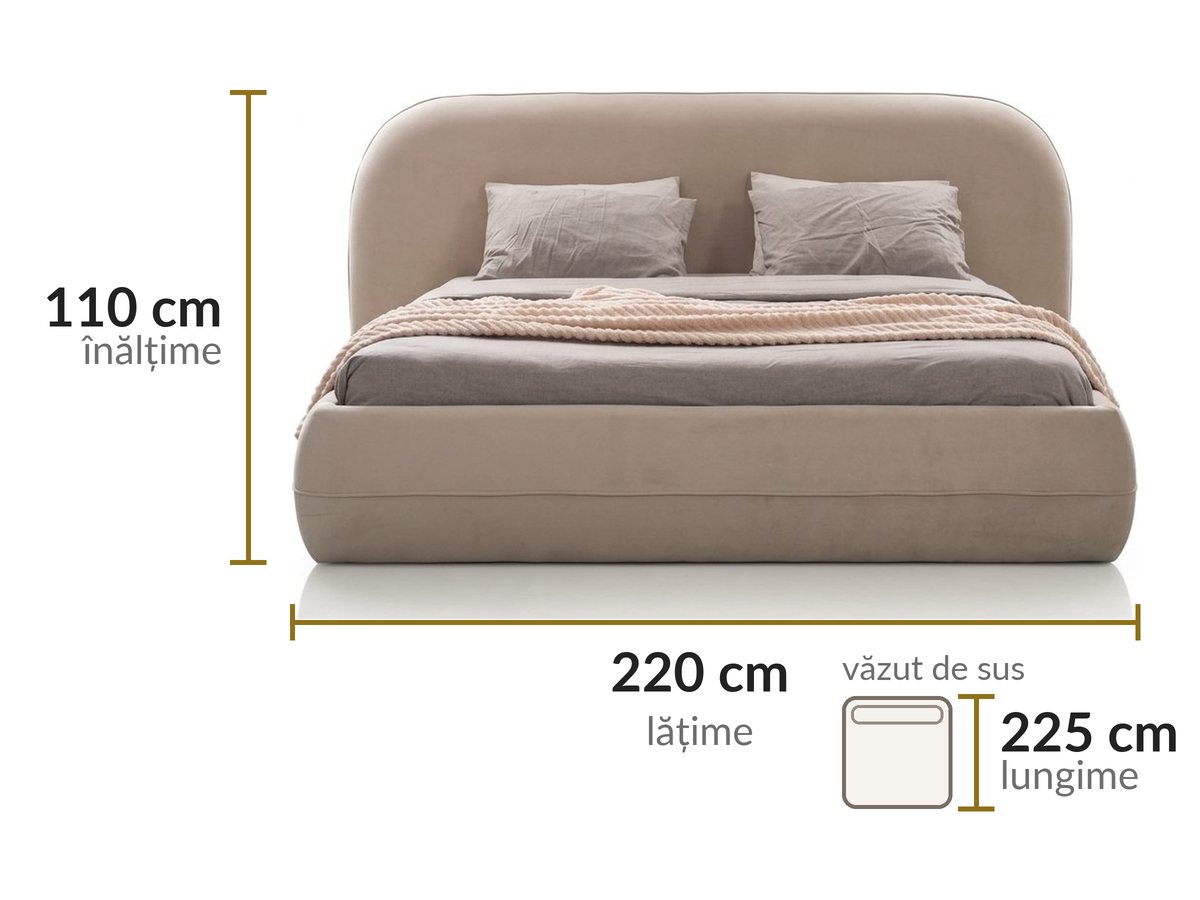 Dimensiuni: lățime 220 cm, lungime 225 cm, înălțime 110 cm